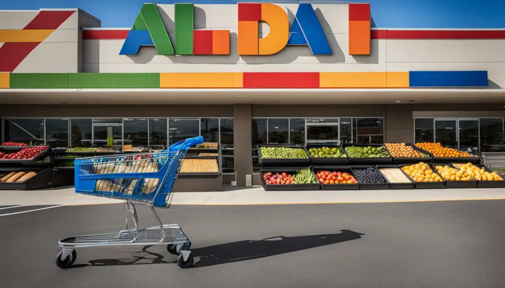 Aldi shopping cart with food items