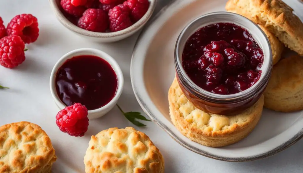 Biscuits with a bowl of jam