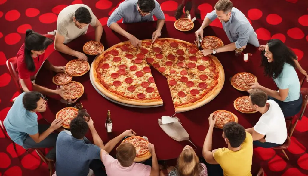 Pizza Hut large pizza being shared with friends