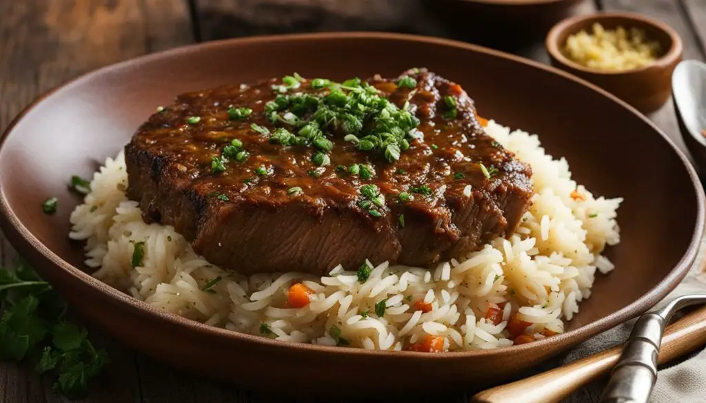Swiss steak with rice pilaf
