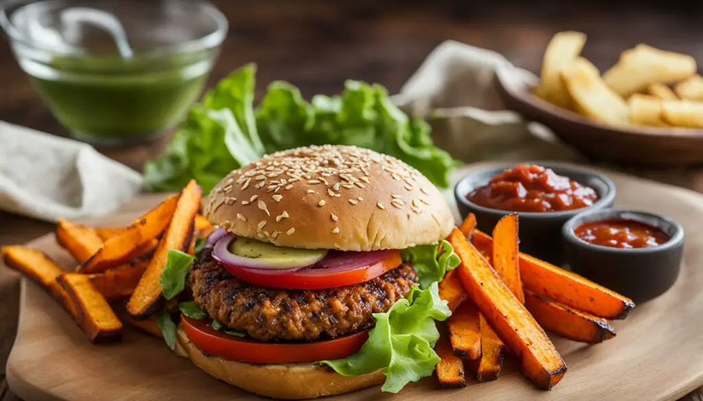 Vegetarian Delight: Veggie Burger and Sweet Potato Fries
