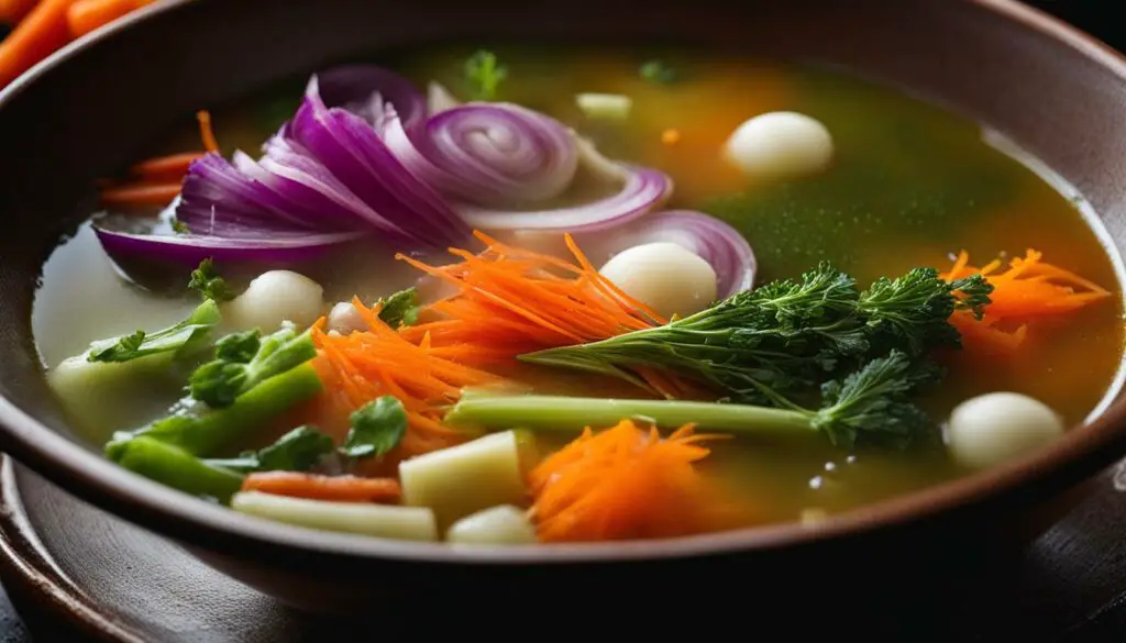 aromatic vegetables in soup