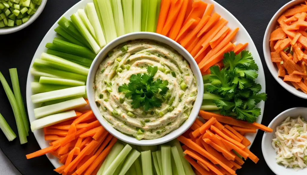 celery and carrot sticks with buffalo chicken dip
