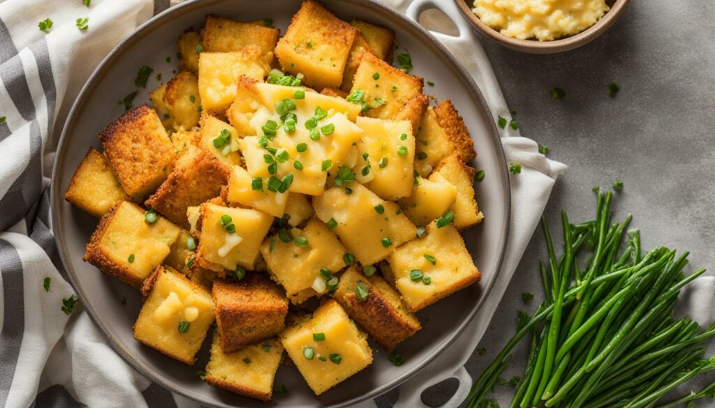cheesy potatoes and cornbread