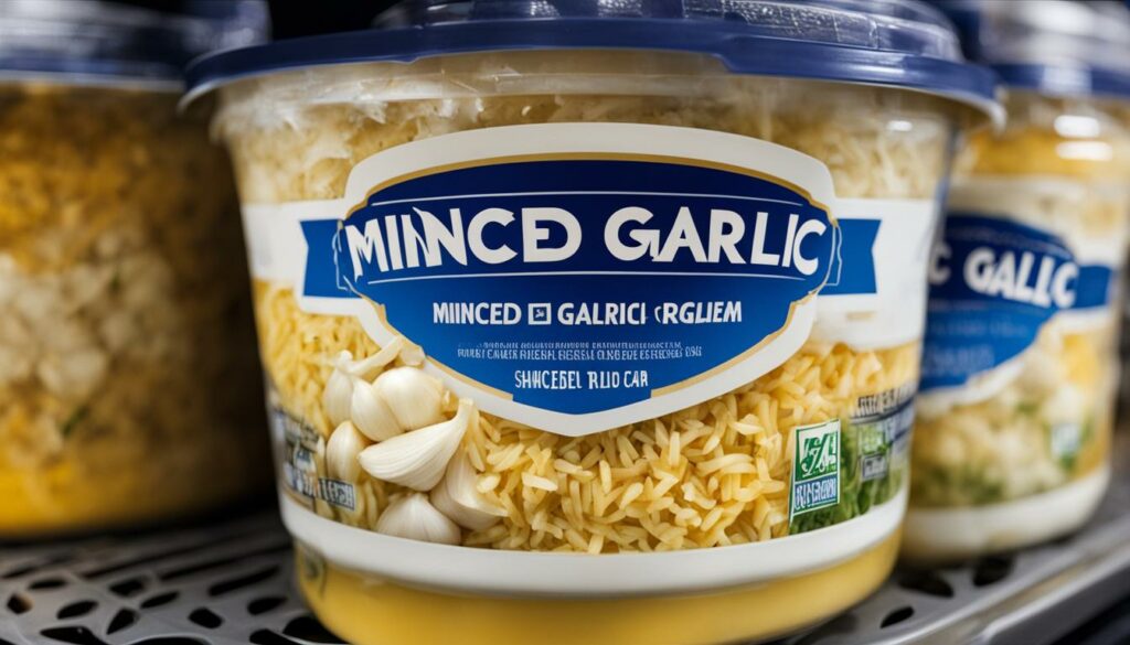 minced garlic in a tub in the refrigerated section