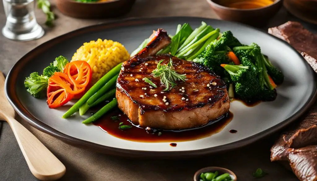 pork chop with soy sauce and herbs