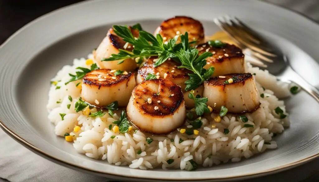 rice and scallops