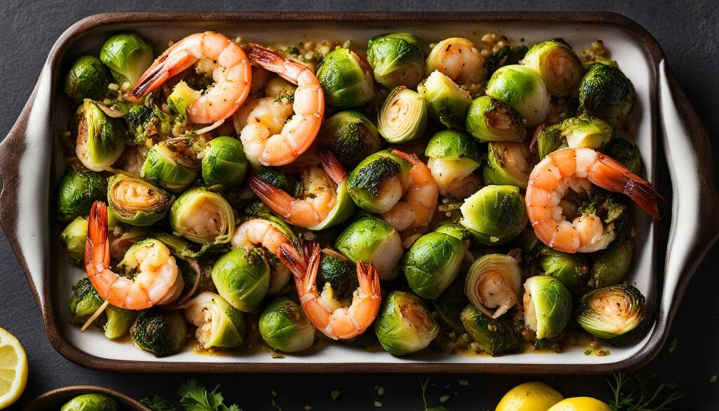 roasted Brussels sprouts and shrimp scampi