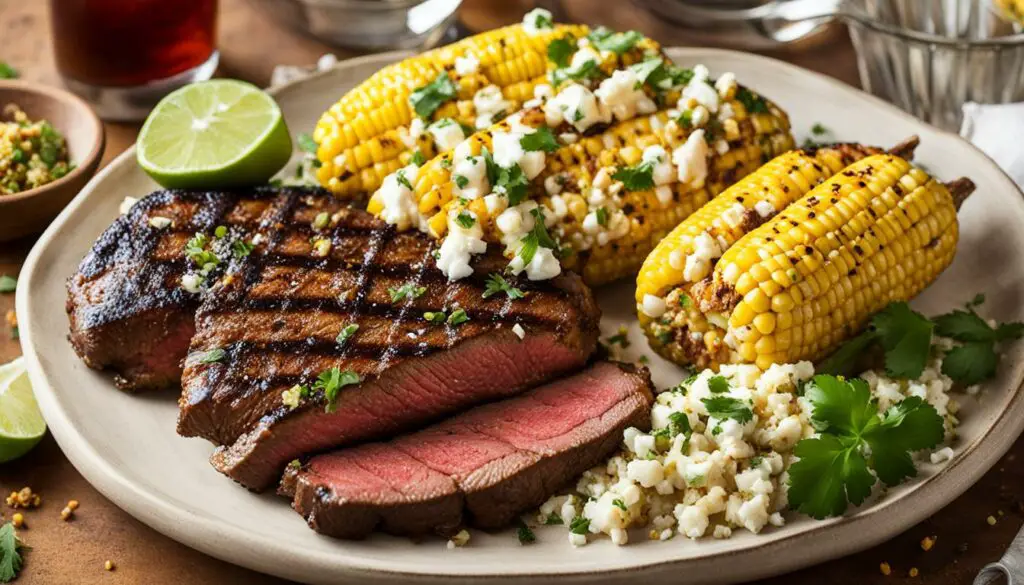 steak with spicy Mexican street corn