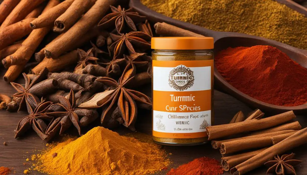 homemade spice blend with turmeric, cumin, and chili powder