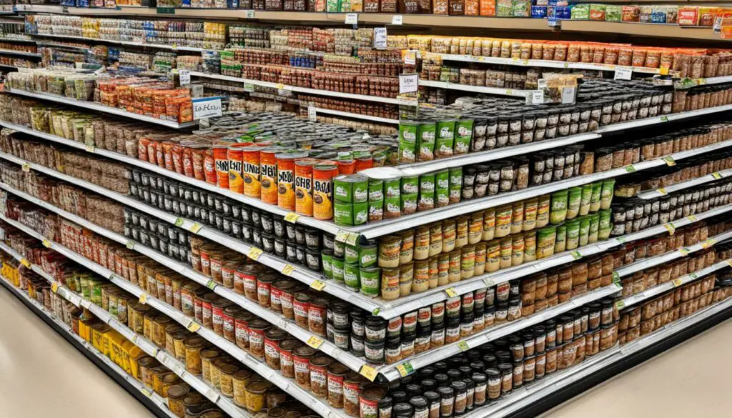 refried beans section in grocery store