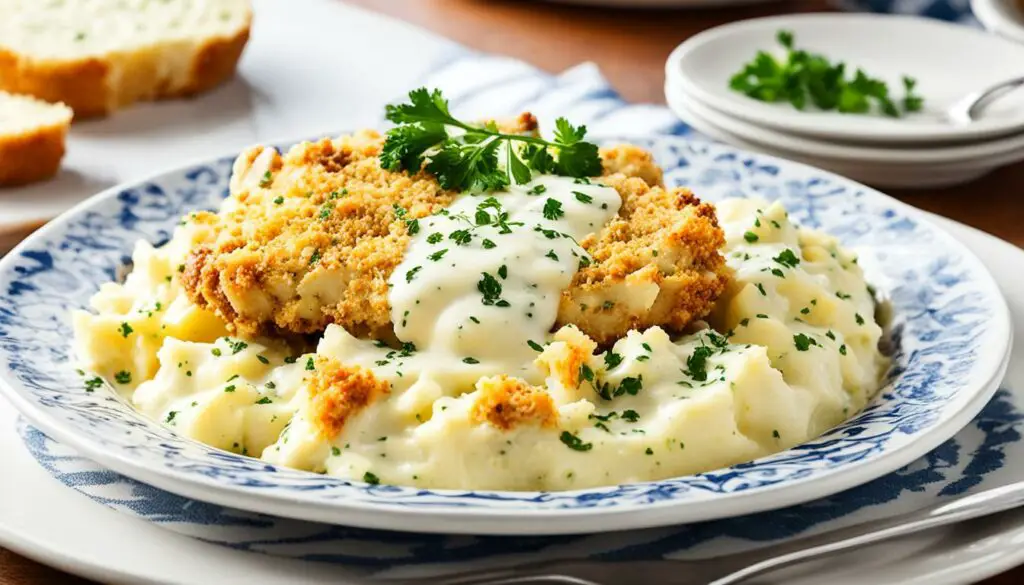chicken divan with mashed potatoes