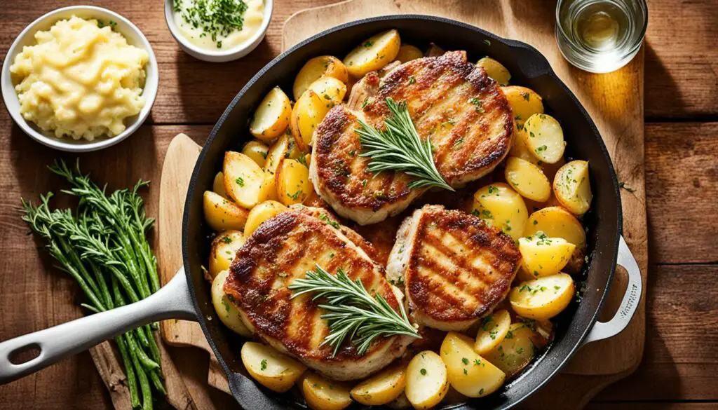 skillet pork chops and au gratin potatoes image