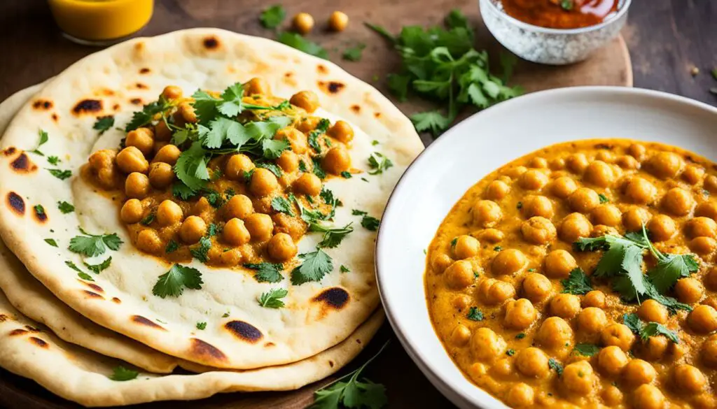 Indian naan with chickpea curry