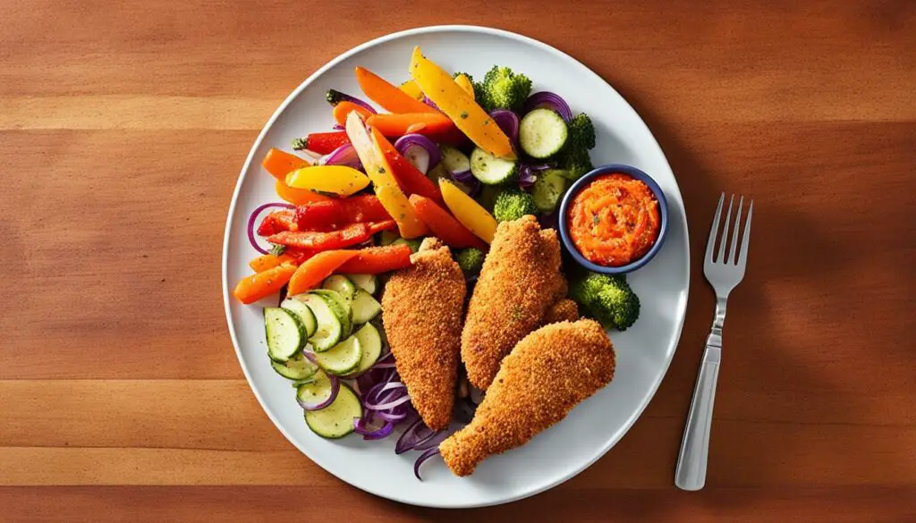 breaded chicken and vegetables