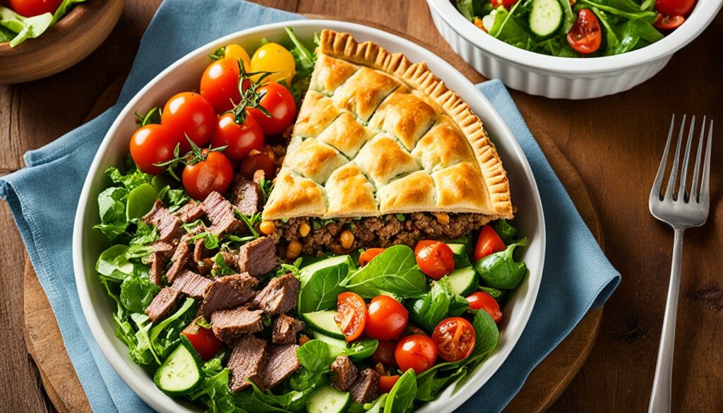 fresh salad with meat pie