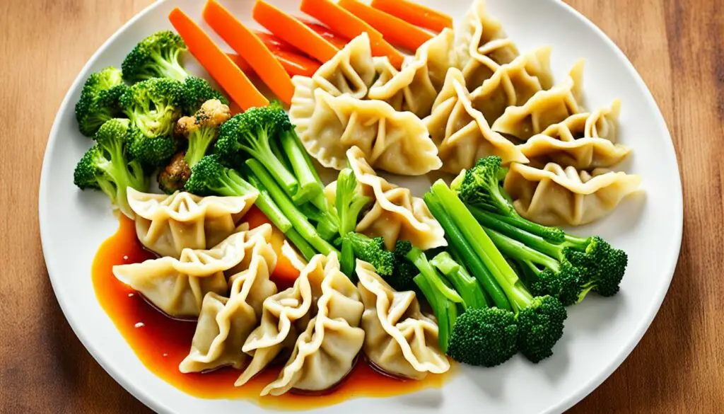 potstickers with steamed vegetables